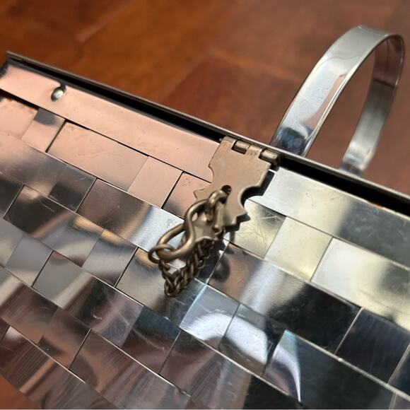 Vintage Dorset Rex 50s Silver Metal Basket Weave Lattice Box Purse - Picture 5 of 16